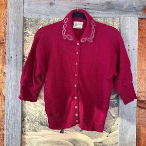 Vintage Cranberry Wool Cardigan